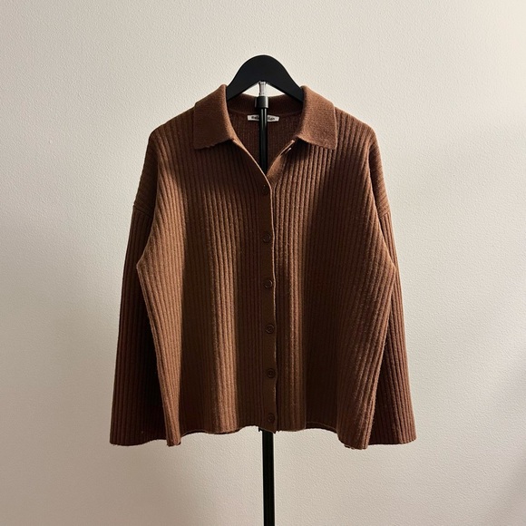 Reformation Sweaters - Reformation Fantino Brown Thick Cashmere Collared Shirt Cardigan Size XS